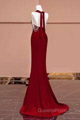 Mermaid Halter Burgundy Long Evening Prom Dress