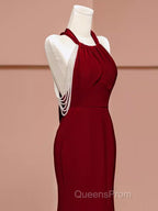 Mermaid Halter Burgundy Long Evening Prom Dress
