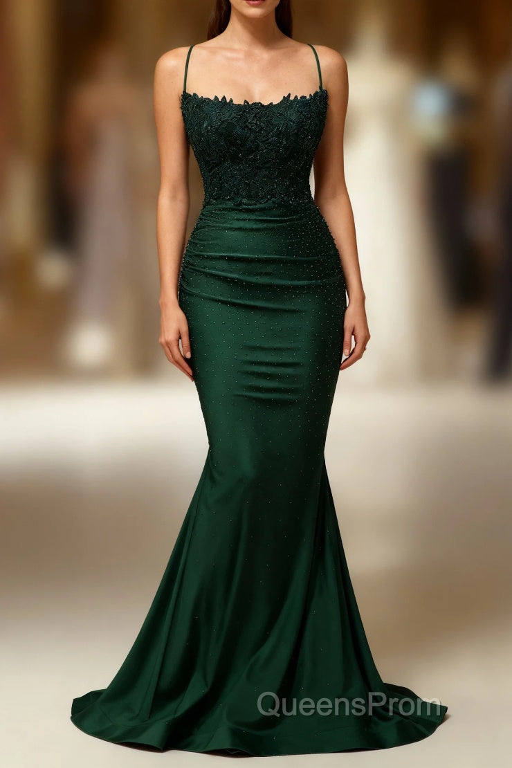 Mermaid Halter Dark Green Long Evening Prom Dress with Appliques Beading Main image