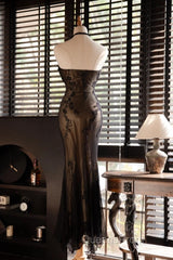 Mermaid Halter Neck Tulle Applique Long Evening Prom Dress