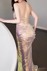 Mermaid Halter Sequin Backless Prom Dresses Evening Dress