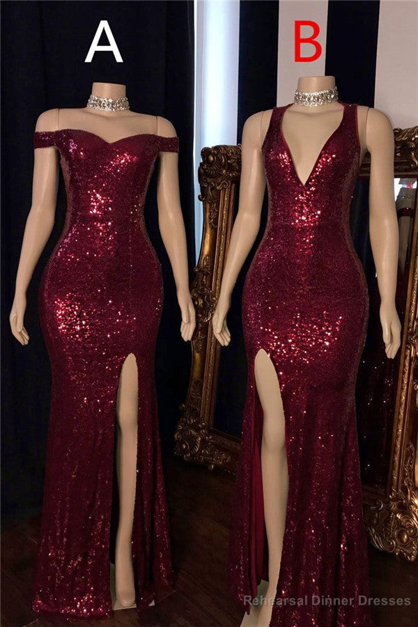 Mermaid Halter-v-neck Or Portrait Front Slit Floor Length Paillette Prom Dress Main image