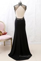 Mermaid High Neck Beaded Jersey Black Formal Evening Evening Prom Gown With Slit