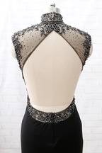 Mermaid High Neck Beaded Jersey Black Classy Evening Classy Prom Gown With Slit