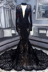 Mermaid High Neck Long Sleeves Evening Prom Dress