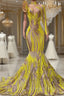 Mermaid High Neck One Shoulder Sequined Floor-length Long Sleeve Lace Evening Prom Dress