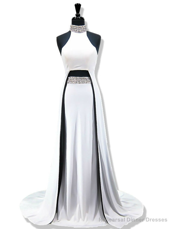 Mermaid High Neck Sleeveless Beaded Crystals White Prom Dress Main image