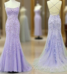 Mermaid Lavender Long Evening Prom Dress With Lace Up Back