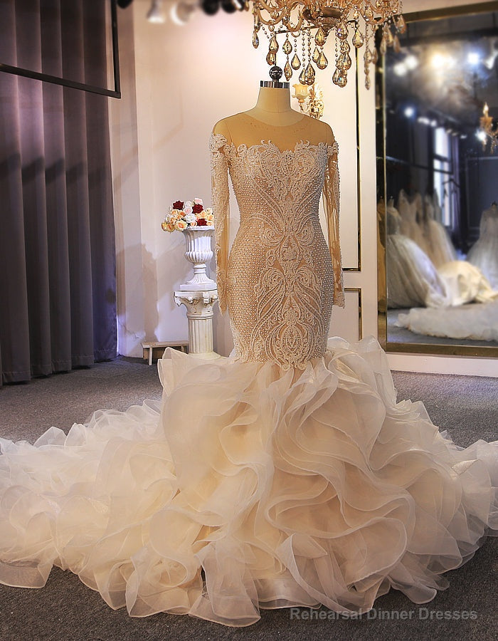 Mermaid Long Sleeve Appliques Beading Wedding Dress Main image