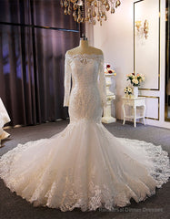 Mermaid Long Sleeve Off the Shoulder Appliques Wedding Dress