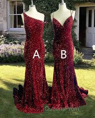 Mermaid Maroon Sequin Formal Dress