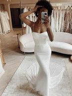 Mermaid Modest Spaghetti Straps Sparkly Long Beach Classy Prom Dress