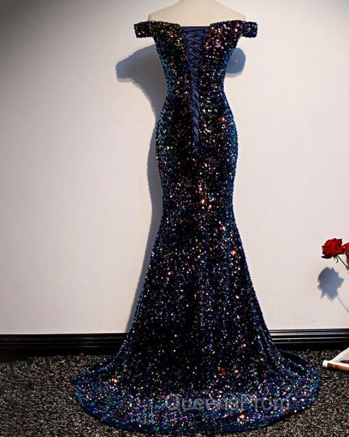 Mermaid Navy Blue Sequins Evening Dress With Off The Shoulder Top Evening Prom Dress Formal Dress Secondary image