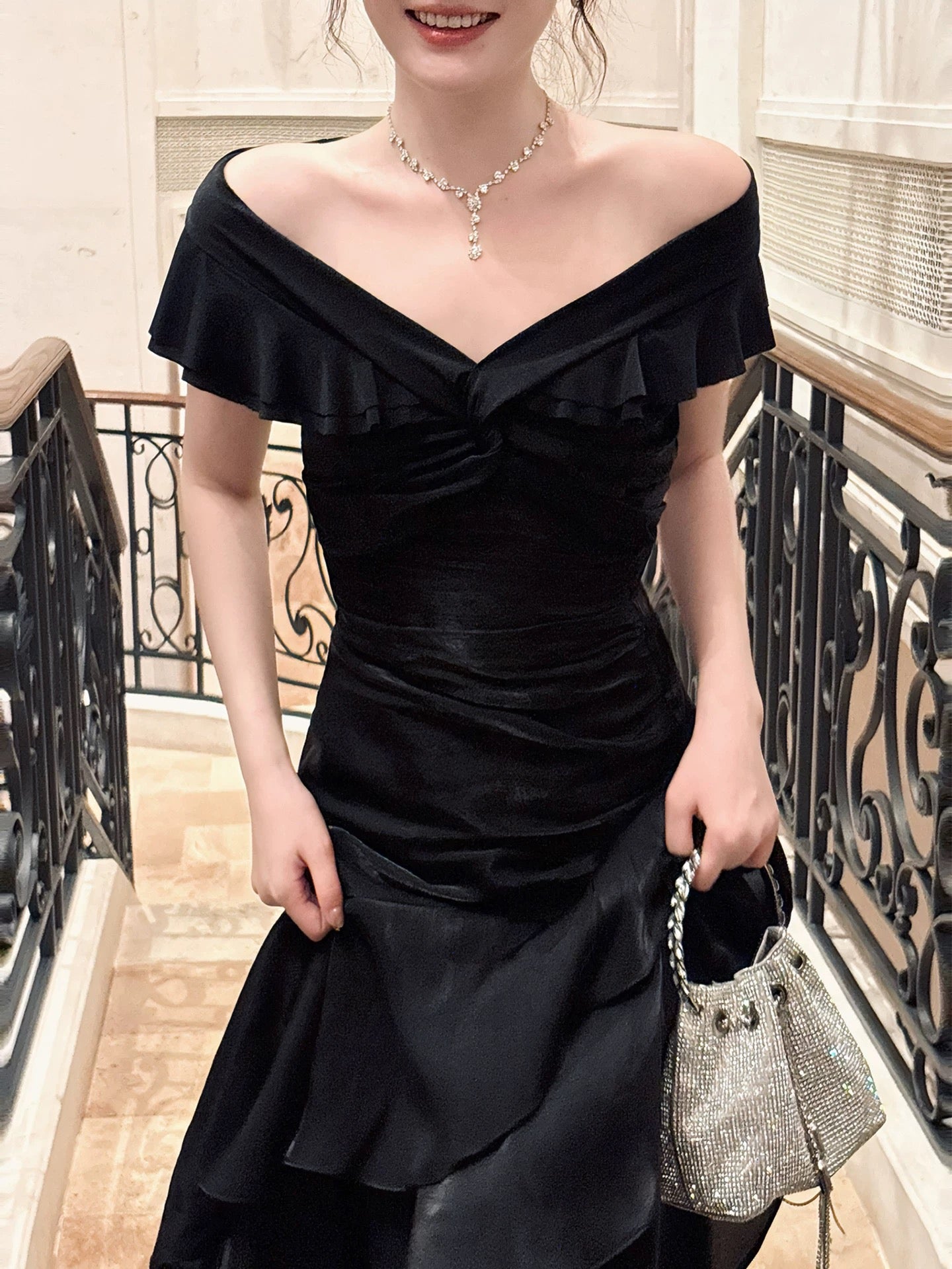 Mermaid Off Shoulder Floor Length Satin Black Classy Prom Dress