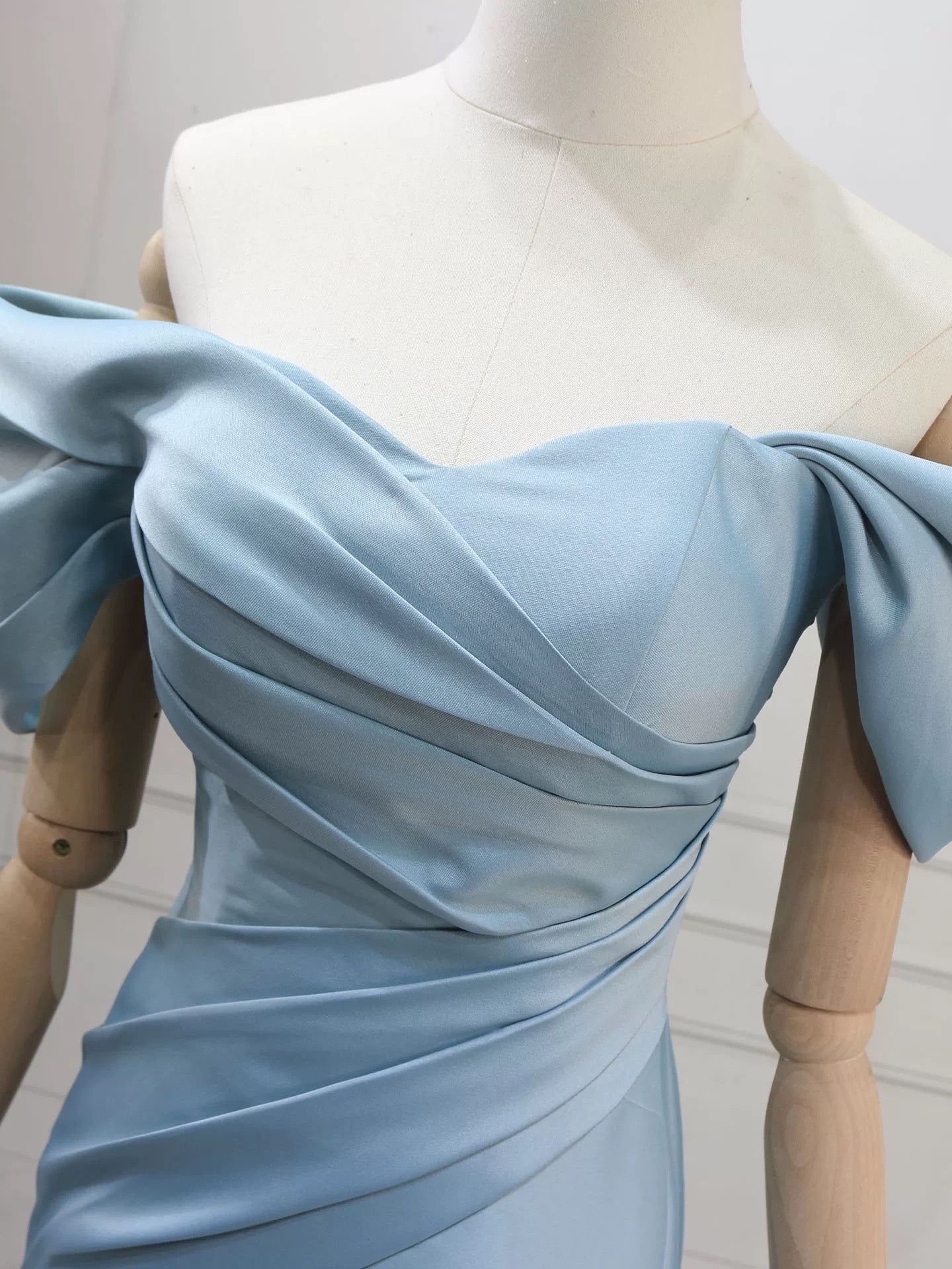 Mermaid Off Shoulder Satin Blue Long Classy Prom Dress, Blue Long Prom Dress Secondary image