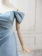 Mermaid Off Shoulder Satin Blue Long Classy Prom Dress, Blue Long Prom Dress