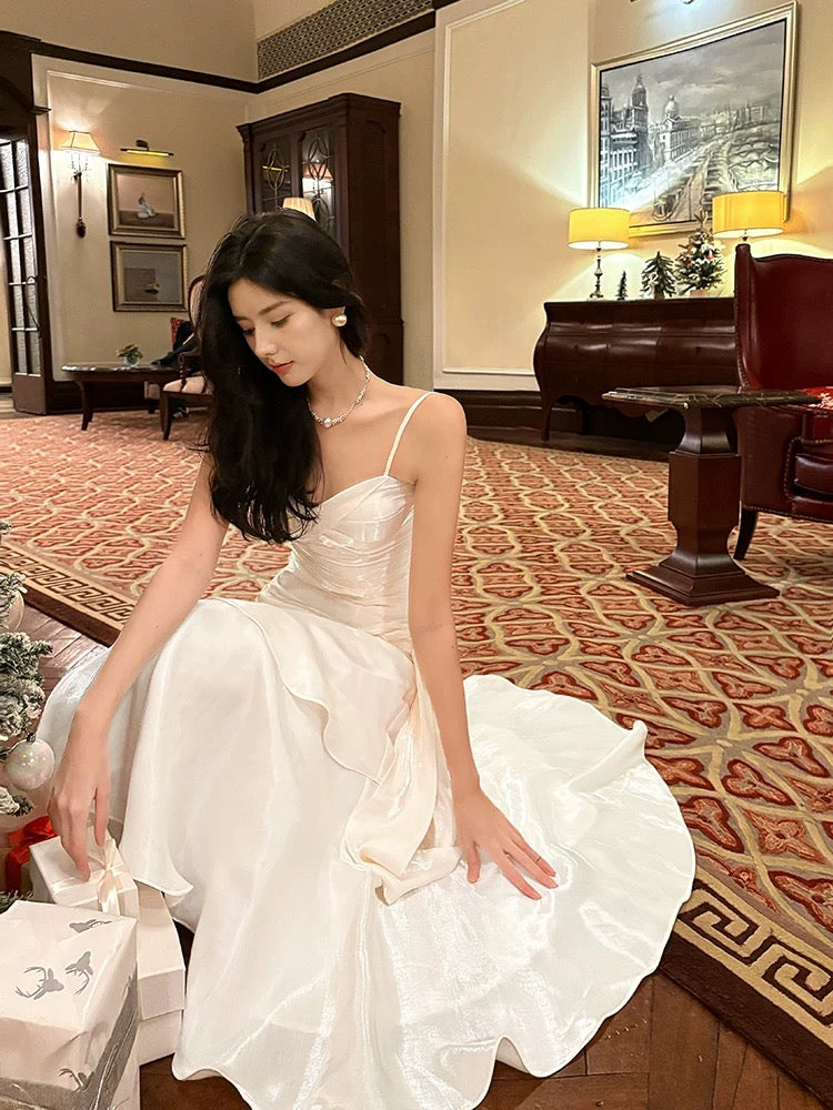 Mermaid Off Shoulder Tea Length Satin White Prom Dress