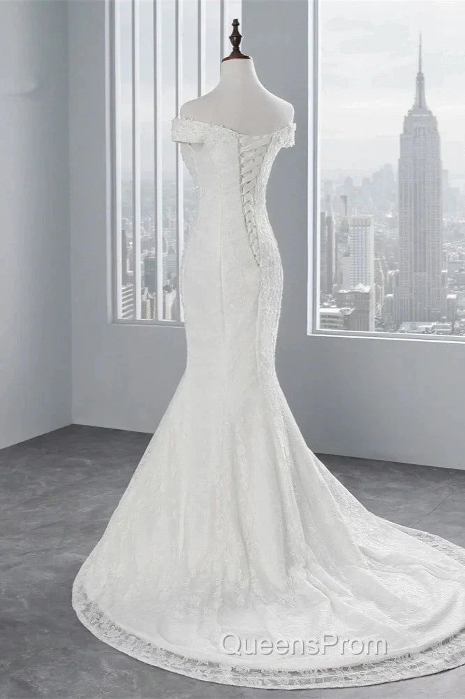 Mermaid Off-The-Shoulder Bride Gown Long Wedding Gown With Lace
