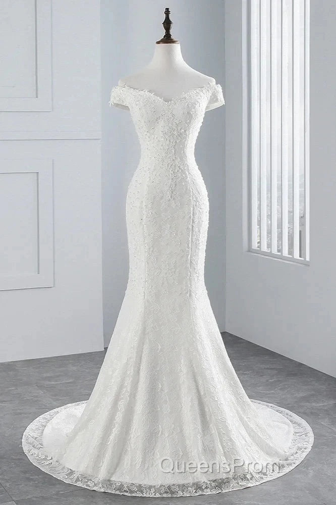 Mermaid Off-The-Shoulder Bride Gown Long Wedding Gown With Lace