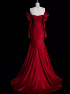 Mermaid Off The Shoulder Burgundy Long Satin Classy Prom Dress