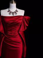 Mermaid Off The Shoulder Burgundy Long Satin Classy Prom Dress