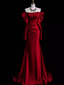 Mermaid Off The Shoulder Burgundy Long Satin Classy Prom Dress