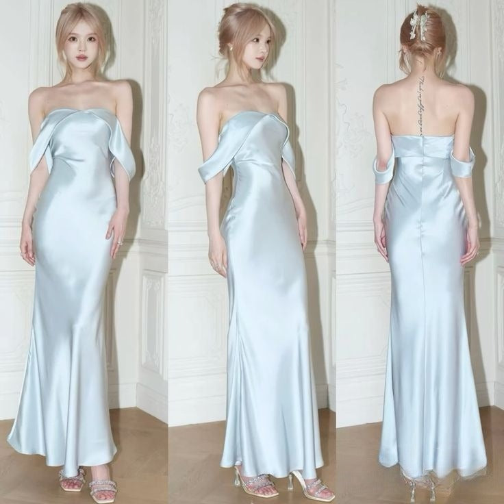 Mermaid Off The Shoulder Floor-Length Sleeveless Light Sky Blue Classy Prom Dress Main image