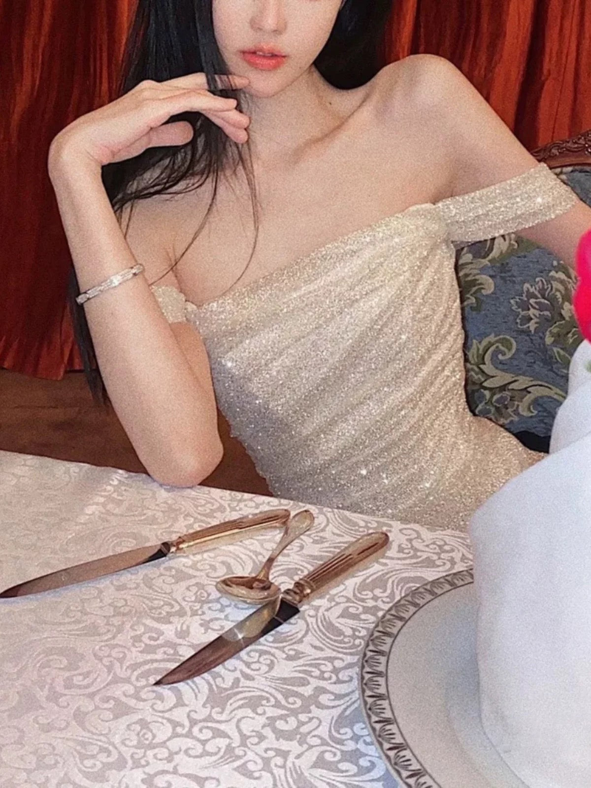 Mermaid Off The Shoulder Sequin Floor Length Classy Prom Dress With Slit 21St Birthday Outfit