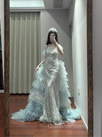 Mermaid Off-The-Shoulder Tulle Sequin Long Ball Gown, Elegant Rhinestone Evening Gown