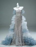Mermaid Off-The-Shoulder Tulle Sequin Long Ball Gown, Elegant Rhinestone Evening Gown