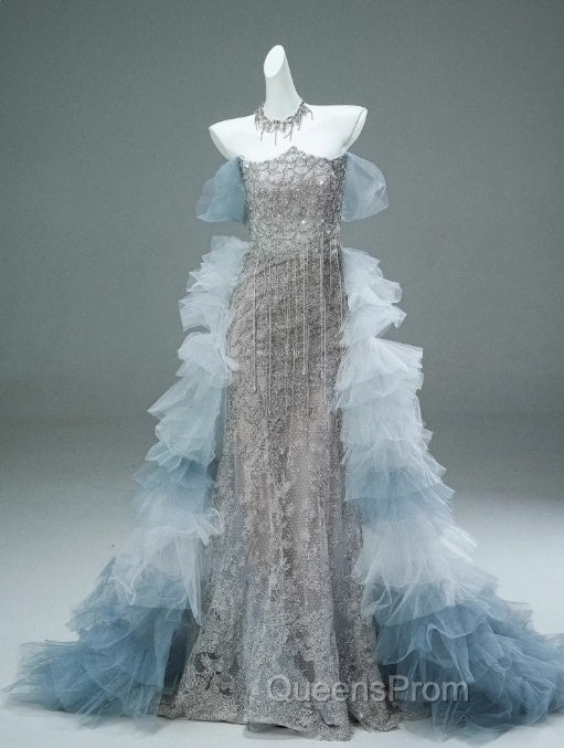 Mermaid Off-The-Shoulder Tulle Sequin Long Ball Gown, Elegant Rhinestone Evening Gown