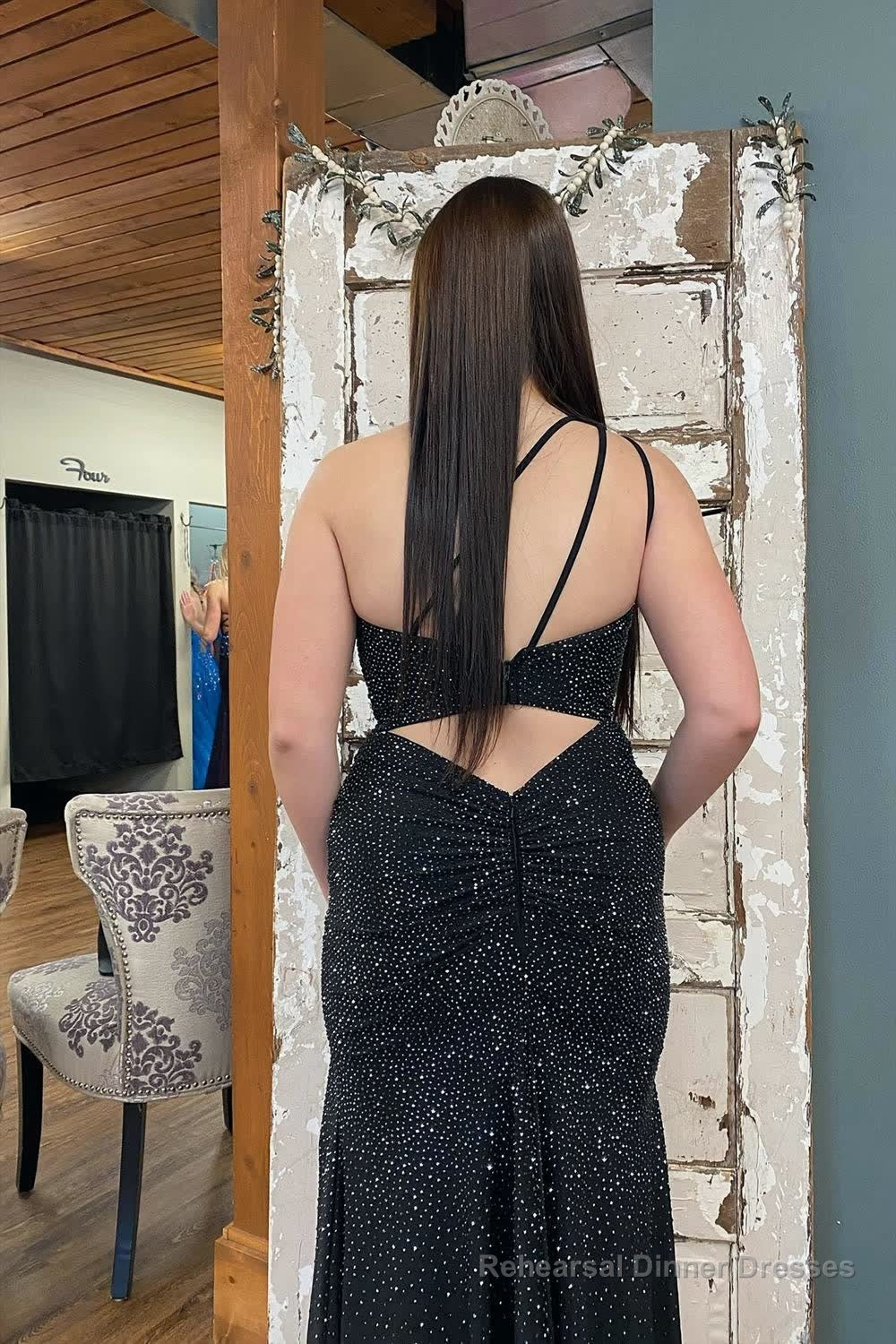 Mermaid One Shoulder Beaded Jersey Prom Dress with Slit