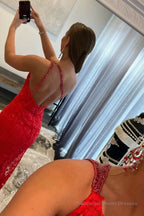 Mermaid One Shoulder Lace Prom Dress with Silt