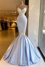 Mermaid One Shoulder Satin Beaded Long Evening Prom Dress Sequin Appliqu Evening Dress