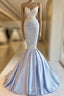 Mermaid One Shoulder Satin Beaded Long Evening Prom Dress Sequin Appliqu Evening Dress