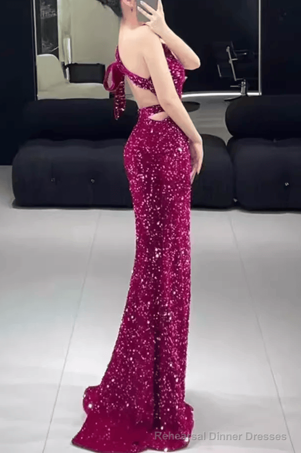 Mermaid One Shoulder Sequin Party Dress Long Prom Dress Secondary image