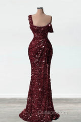 Mermaid One Shoulder Slit Sequin Evening Prom Dress