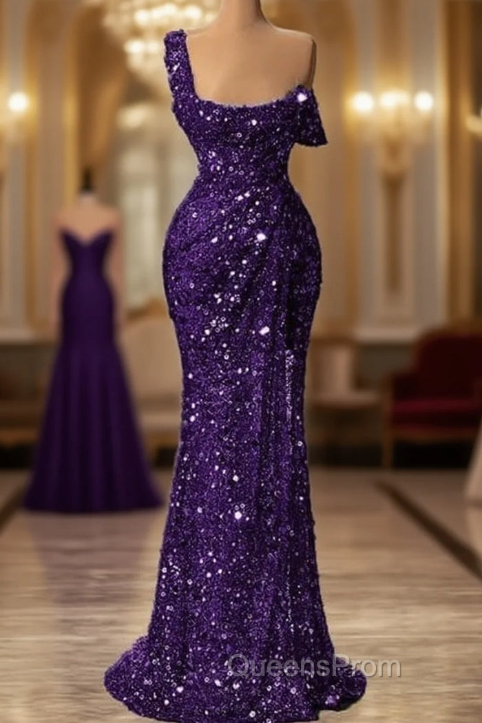 Mermaid One Shoulder Slit Sequin Evening Prom Dress Main image