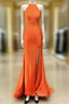 Mermaid Orange Evening Prom Dress Halter Neck Split