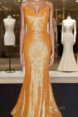 Mermaid Orange Sequin V Neck Dress