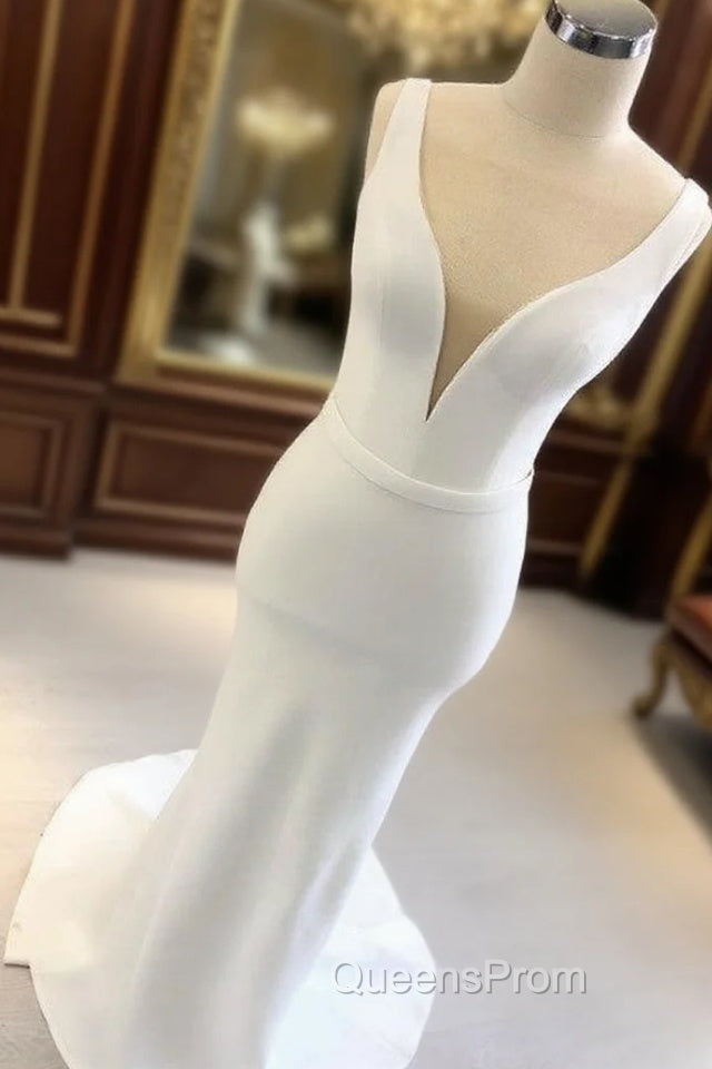Mermaid Plunging Satin Wedding Dress Main image