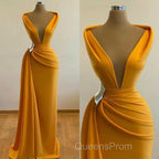 Mermaid Evening Prom Dress Deep Neck Sexy Satin Evening Dress Cheap Sweep Cocktail Dress