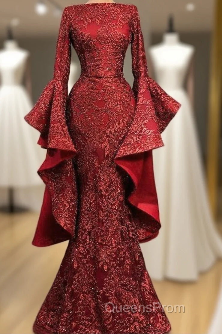 Mermaid Red Long Evening Prom Dress, Sequin Formal Dress Main image