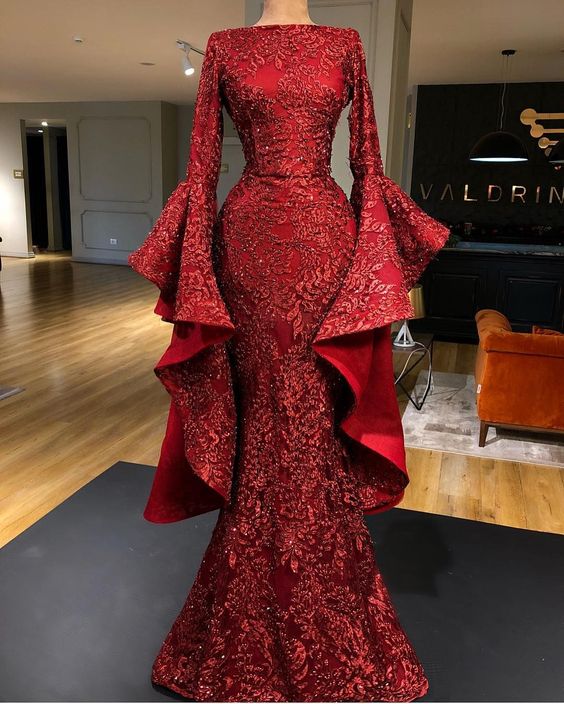 Mermaid Red Long Classy Prom Dress, Sequin Classy Dress Main image