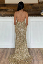 Mermaid Red Sequins Long Prom Dress with Slit