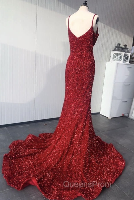 Mermaid Red Spaghetti Straps Velvet Sequin Evening Prom Dress Secondary image