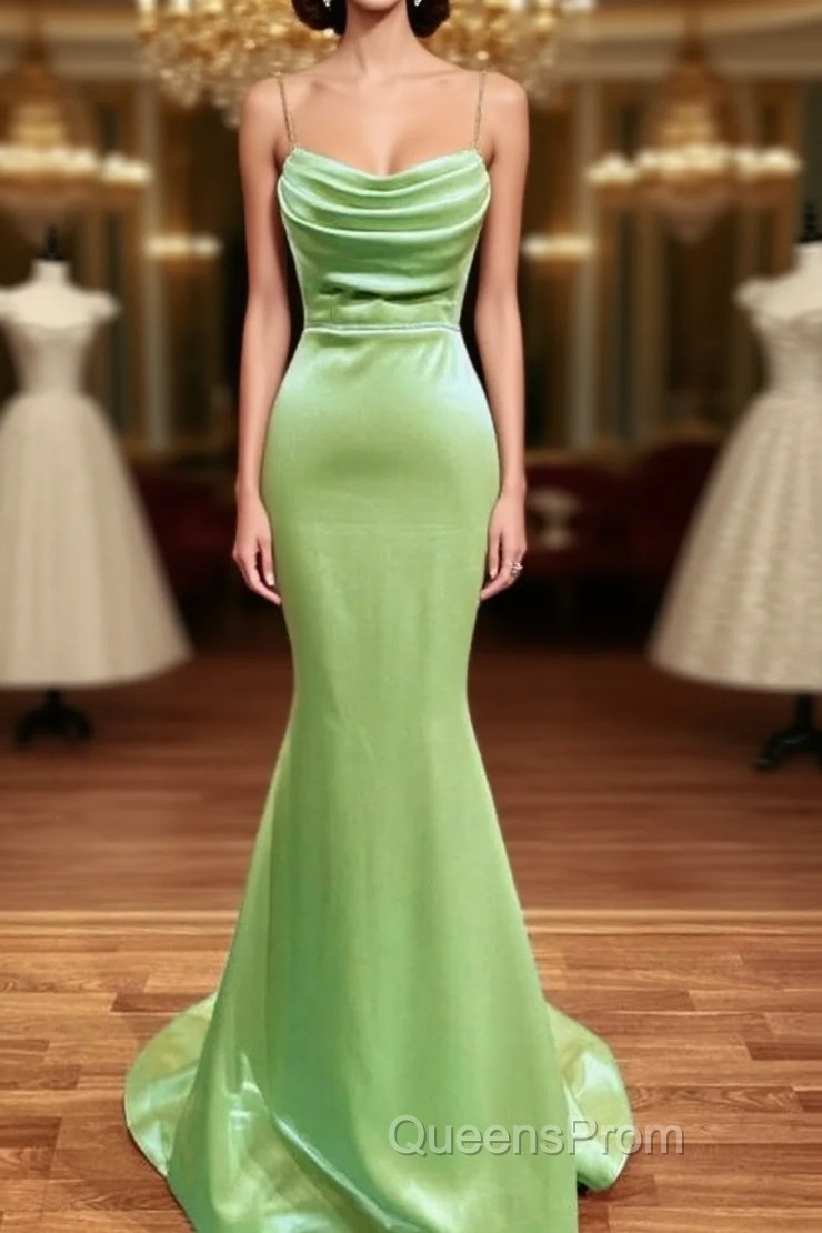 Mermaid Sage Green Spandex Dress Cowl Neck