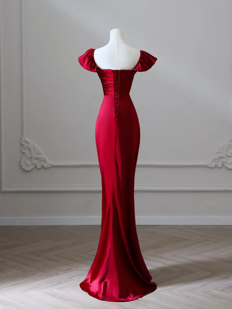 Mermaid Satin Burgundy Long Classy Prom Dress, Mermaid Burgundy Long Classy Dress Secondary image