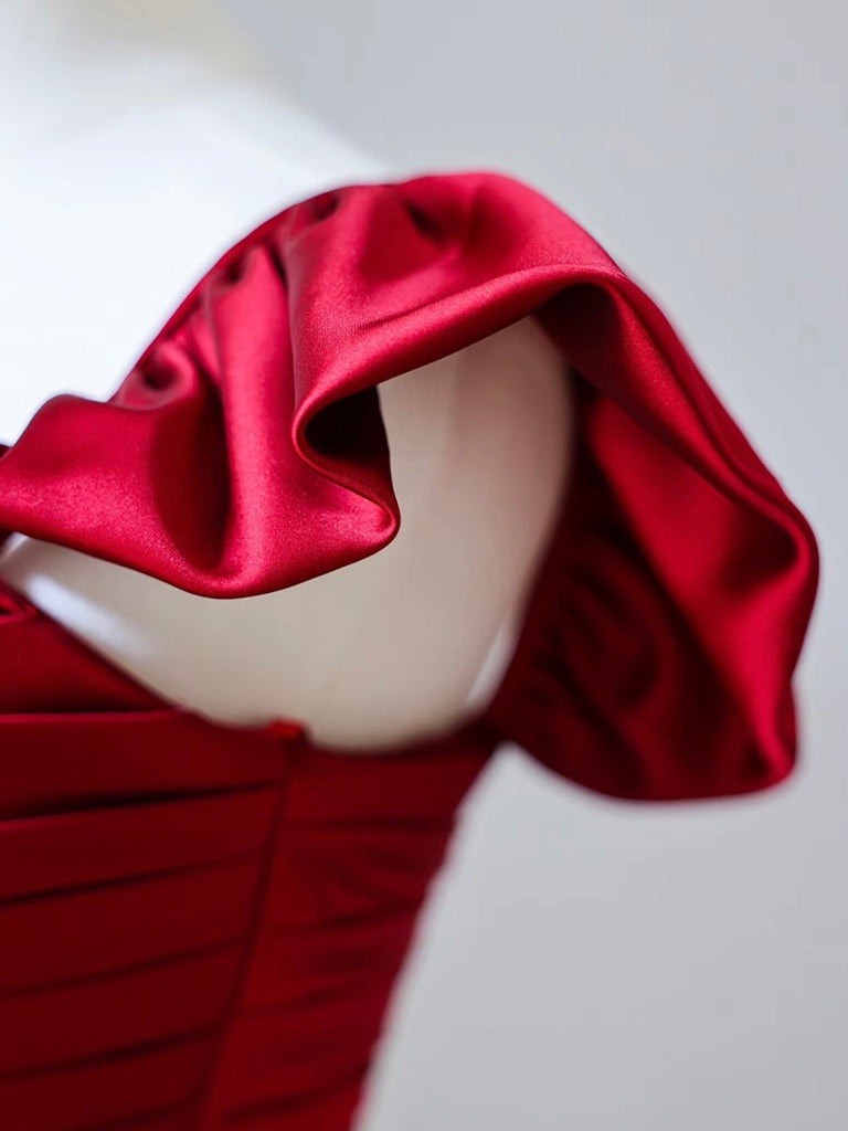 Mermaid Satin Burgundy Long Classy Prom Dress, Mermaid Burgundy Long Classy Dress