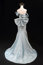 Mermaid Satin Floor Length Evening Prom Dress, Blue Off The Shoulder Evening Party Dress